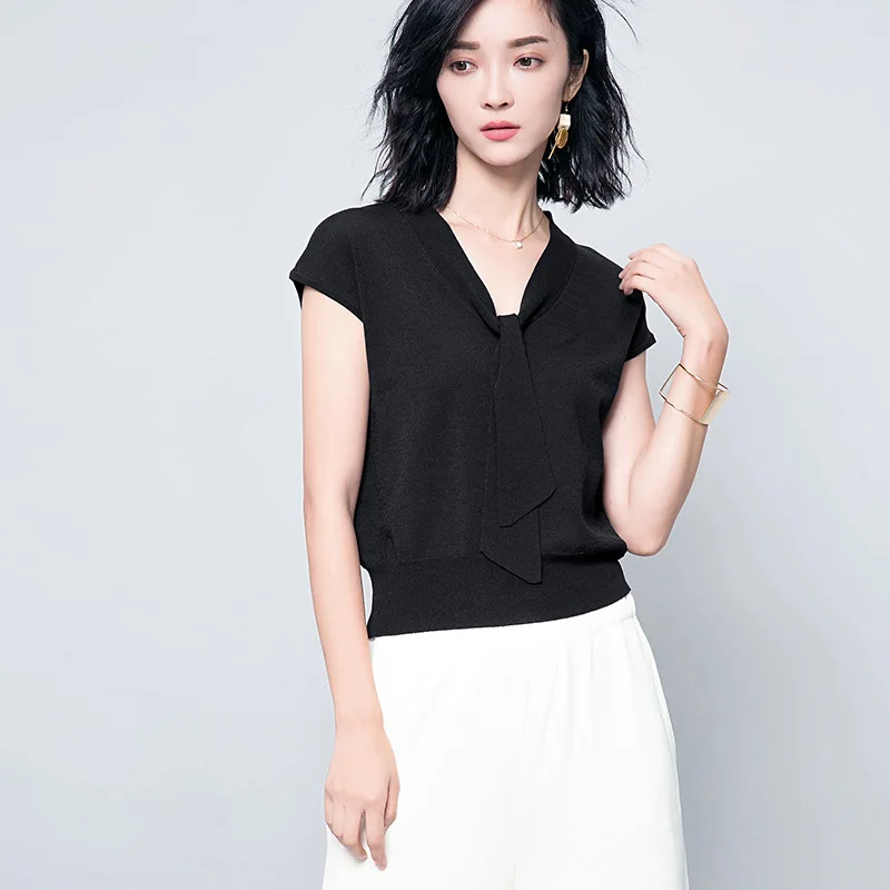 2018 temperament commuter women's autumn and summer new Korean short-sleeved knitted sweater for women F068-1