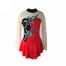 Платье для фигурного катания, женское платье для катания на коньках, Красное и черное, зеленое и белое, цветочное украшение