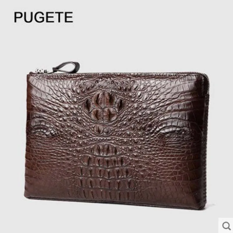 

pugete 2019 Crocodile skin man's handbag large capacity man's hand bag business casual envelope bag hand clutch bag