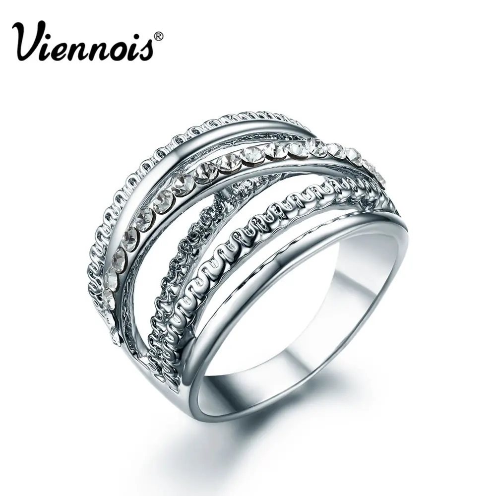 Viennois Платиновым Покрытием Широкие Кольца для Женщин с Австрийской Горный