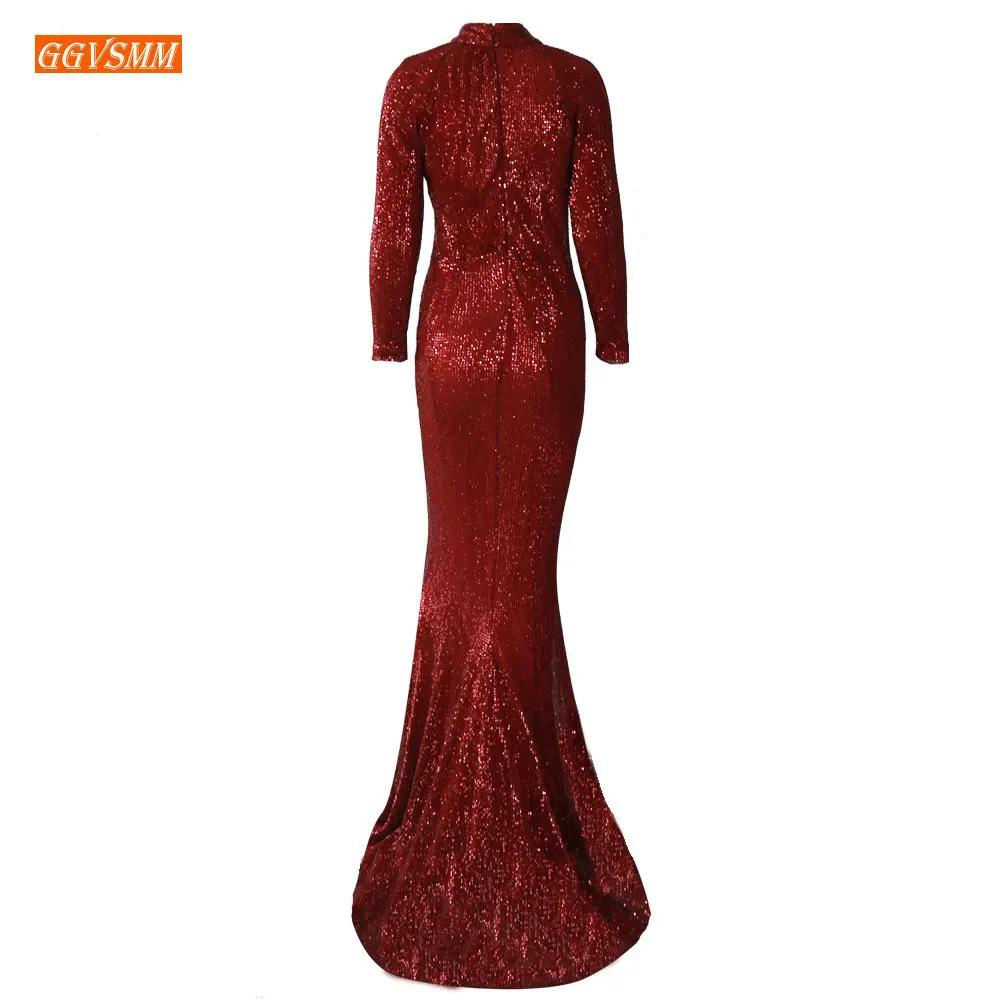 Luxury Slim Fit Gray Mermaid Evening Dresses Long 2019 Sexy Reflective Formal Dress Women High-Neck Bling Sequined Evening Gowns