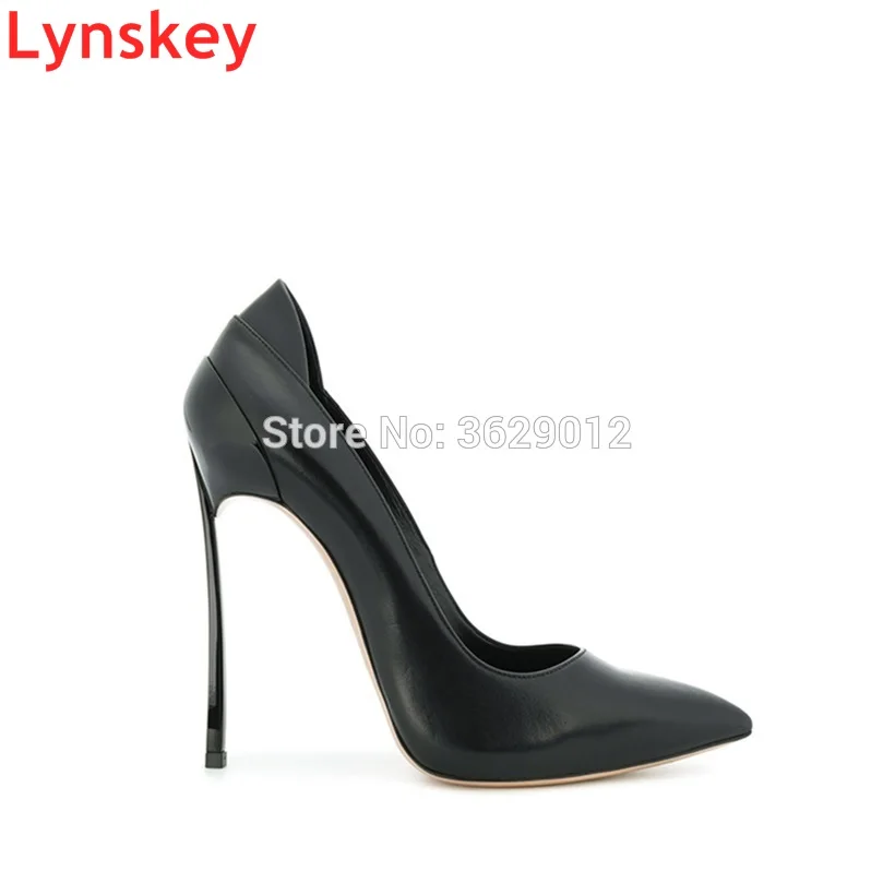 

Black Slip On Metal Heel Woman High Heel Pumps Ladies Pointed Toe Summer Stiletto Heels Shoes 10/12cm