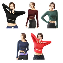 Женские черные топы для занятий йогой и тренажерного зала, рубашки для йоги с длинным рукавом, топы для тренировок, фитнеса, бега, спортивные футболки, спортивная одежда для занятий йогой