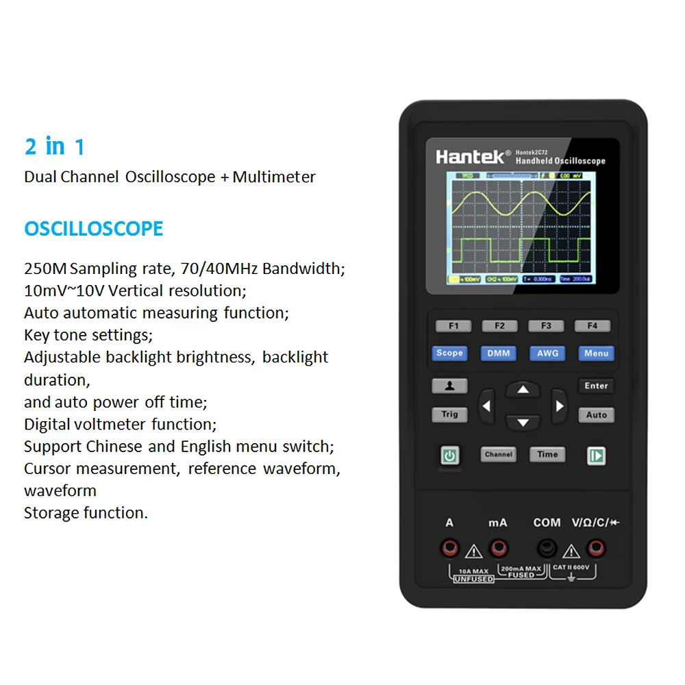 Hantek портативный цифровой осциллограф мультиметр двухканальный 2 канала USB Scopemeter портативный объем метр 40 МГц полоса пропускания