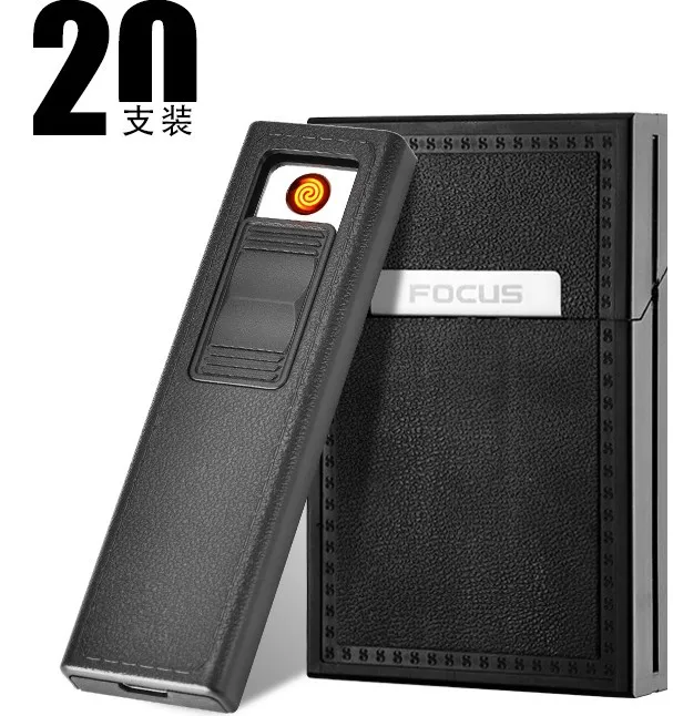 

FOCUS Waterproof Plactic Full Pack 20 Regular Cigarettes Case/Box with Lighter USB Rechargeable, Flameless, Windproof