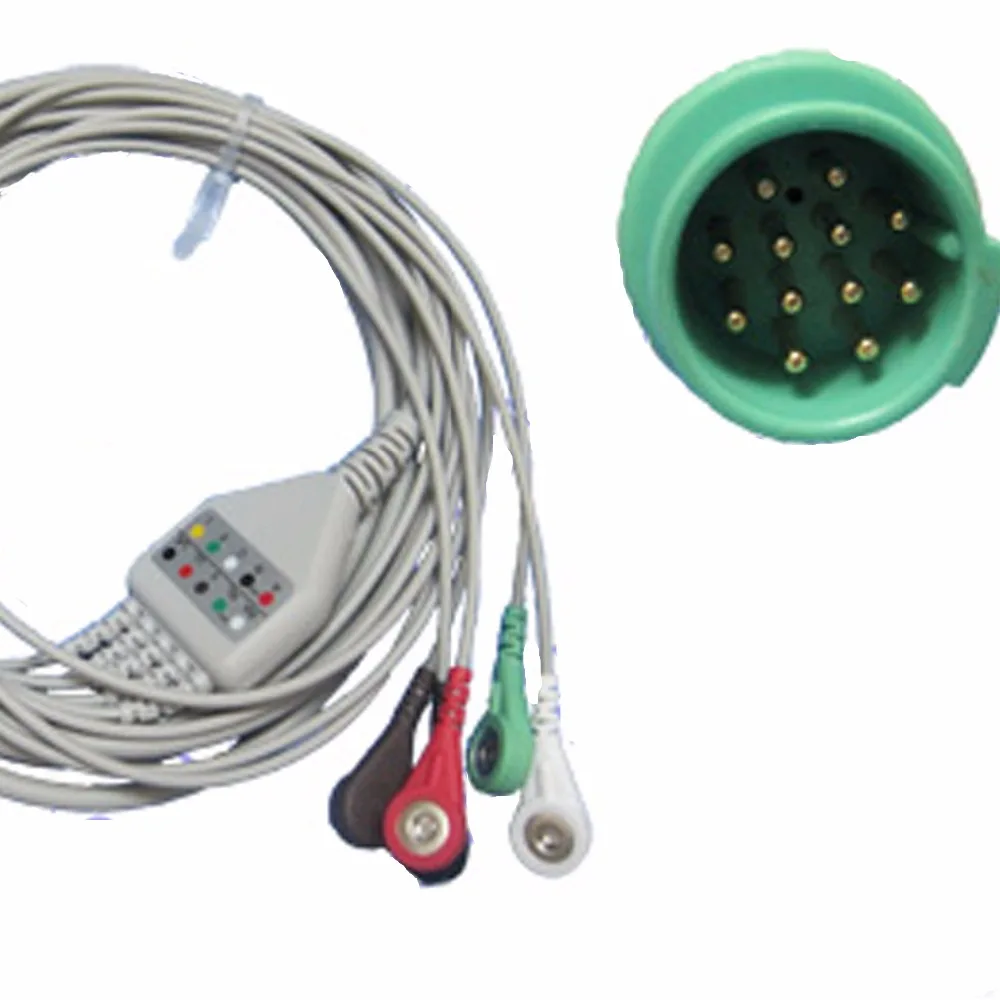 

Boztron BT600A patient ECG cable one piece 5 lead, Snap/clip are available; TPU jacket wires; main cable with leadwires