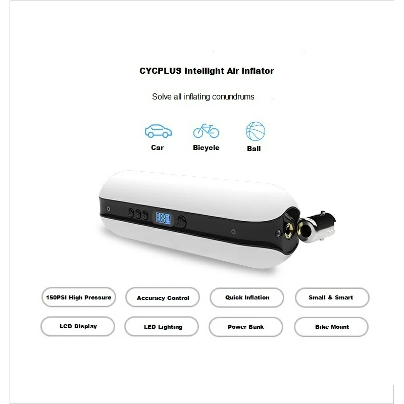 Kaufen CYCPLUS Intelligente Wiederaufladbare Tragbare Auto Reifen Fahrrad Pumpe Druck Auto Elektrische Luftpumpe Fahrrad Pumpe mit LCD Display
