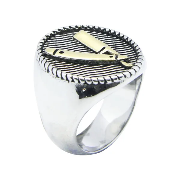 Прямая поставка размер 7~ 13 крутое парикмахерское бритвенное кольцо 316L ювелирные изделия из нержавеющей стали золотое серебряное парикмахерское кольцо
