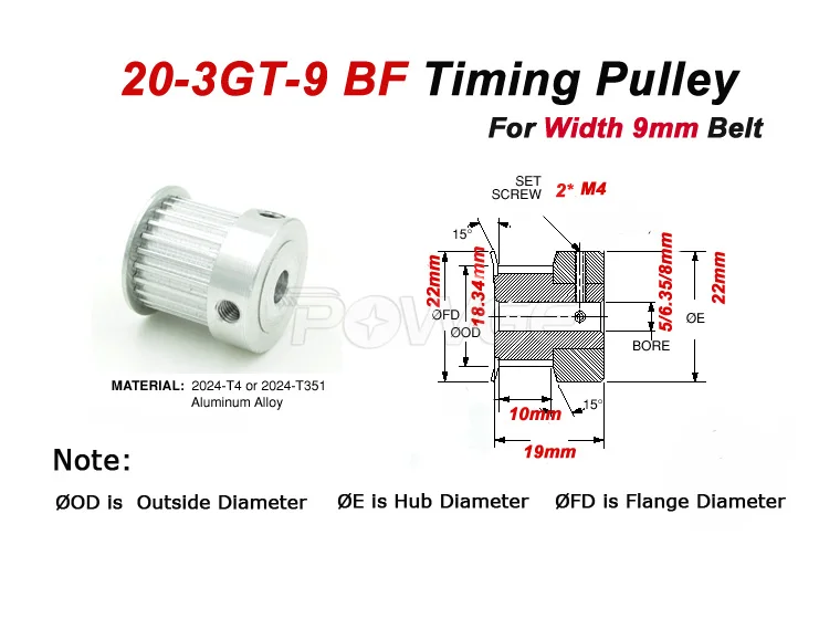 furo 5 6.35 8mm ajuste gt3 correia