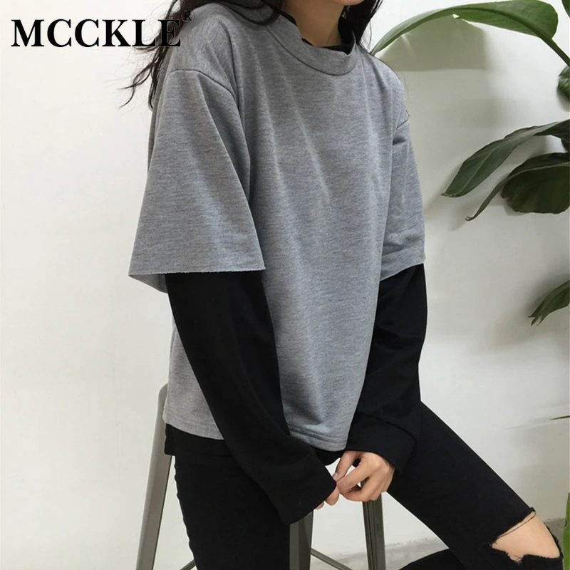 Women Harajuku O-Neck Patchwork Sweatshirt Faux 2 Piece Long Sleeve Black Pullovers Hoodies 2019 Spring Loose Sweatshirts Woman Women Harajuku O-Neck Patchwork Sweatshirt Faux 2 Piece Long Sleeve Black Pullovers Hoodies 2019 Spring Loose Sweatshirts Woman