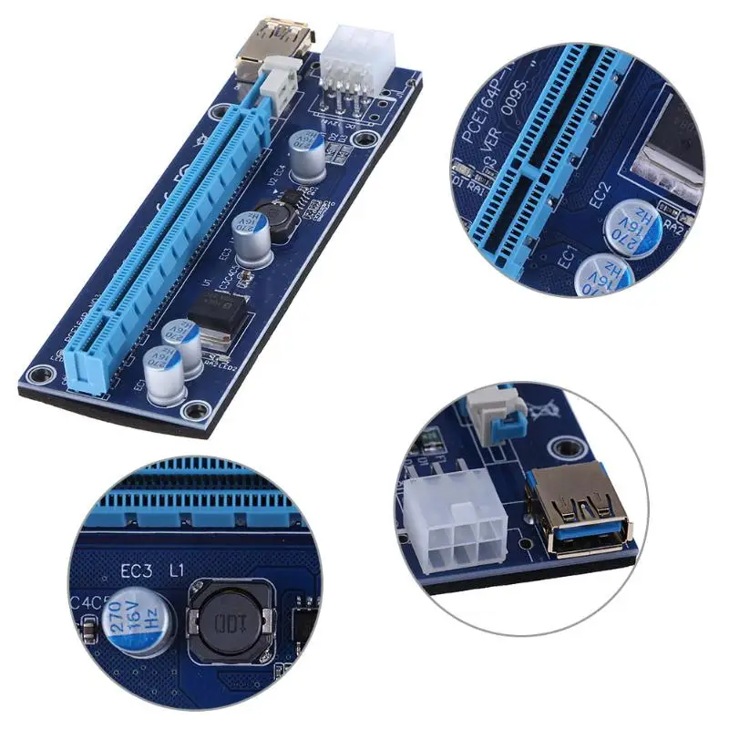 PCI-E 1x to 16x riser Adapter Graphic Card Extender Card Gold plated USB 3.0 port with 3 LED indicator light for ETH BTC Mining