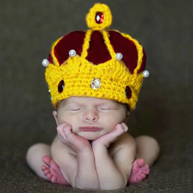 newborn boy girl photography costume props king crown knitted hat