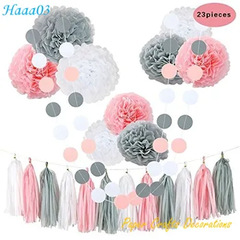 

23Pcs/Set Romatic Pink Tissue Paper Pom Pom Paper Tassel Garland DIY Wedding Marriage Room Decor Party Stage Prop Supplies