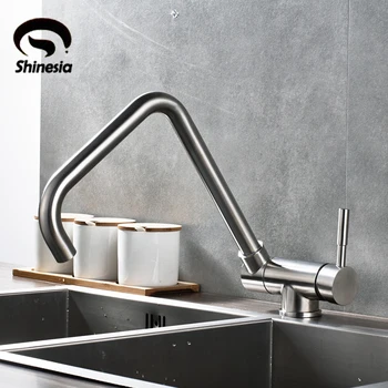 

Stainless Steel Kitchen Sink Faucet Swivel Spout Faucet Single Handle Countertop Water Mixer Tap Nickel Brushed