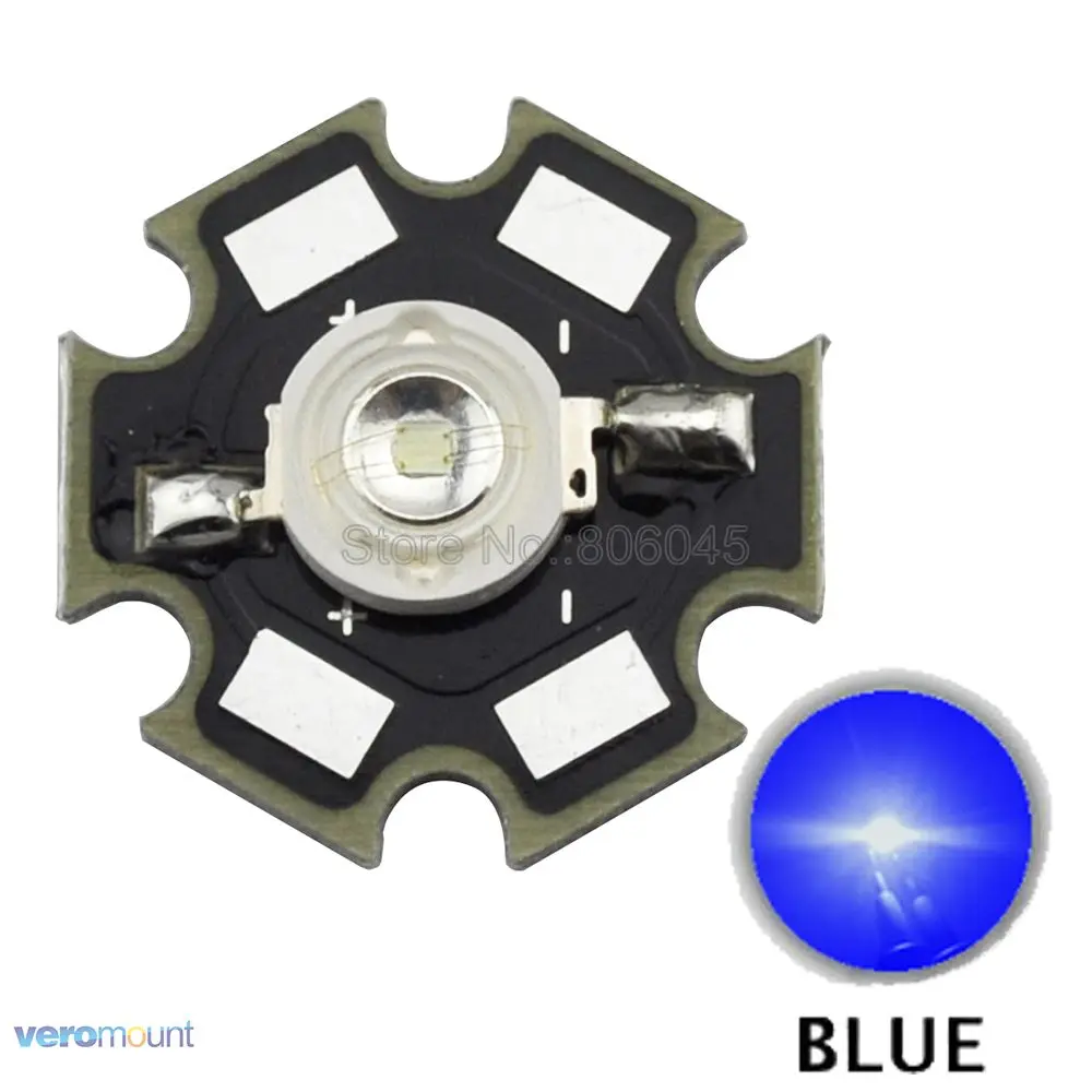 

10PCS 3W Blue High Power LED Bead Emitter Epileds 45Mil DC3.5-3.8V 700mA 40LM 460nm - 470nm with 20mm Star Platine Heatsink
