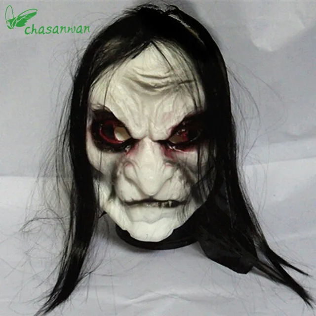 Best Offers CHASANWAN Horror Mask! Long Hair Ghost Scary Mask Props Grudge Ghost Hedging Zombie Mask Realistic Masquerade Halloween Mask .L