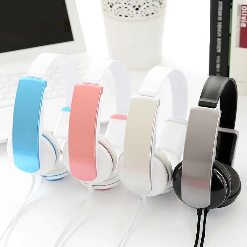 Fashion Headband Stereo Headphones w/ Microphone Portable Wired Pink