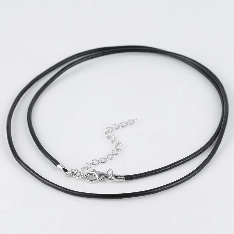 

Black Cowhide Genuine Leather Short Chains w/ 925 Sterling Silver Clasp Choker Necklace Women Girls Jewelry kolye collier 35cm