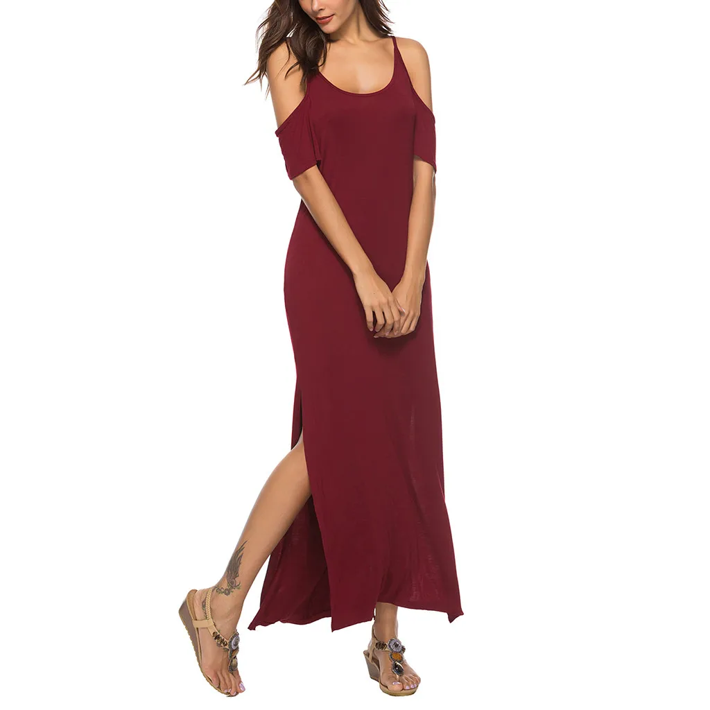 WOMAIL Wine Maxi Long Dress Summer Bohemian Sexy Off Shoulder Casual Beach Sundress more attractive Suitable for party W30418