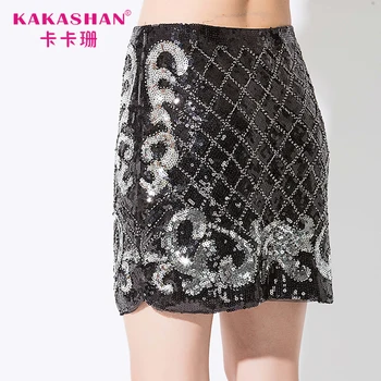 

KAKASHAN Women Short Skirt Korean Women Clothing Sexy Clubwear Solid Gold Embroidered Sequin A Line Mini Skirt