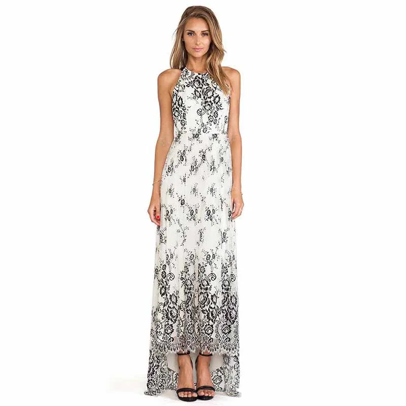 Summer Dress Women Sexy Boho Chiffon Floral Printed Sleeveless Maxi Backless Dress Long Elegant Evening Party Vestidos Female