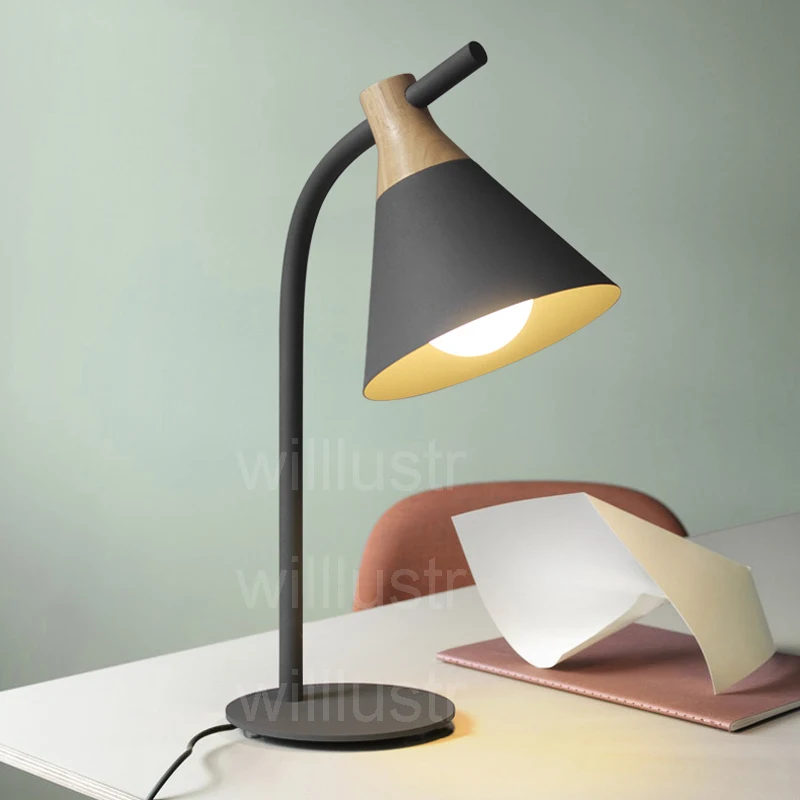 US $136.00 Willlustr iron wood reading light bedside table lamp study room sofa desk lighting office hotel Macaron color pink yellow gray