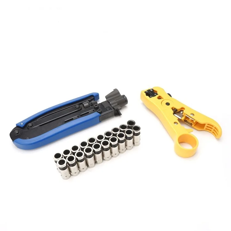 

f type Coaxial connector Compression crimping Tool Coax Cable cutter Crimper Kit with 20 PCS RG6 F Compression Connectors