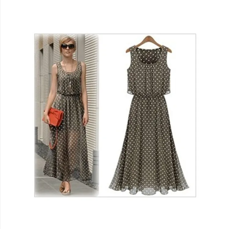 New 2014 Spring Women\'s Long Chiffon Sexy Dot Prin...