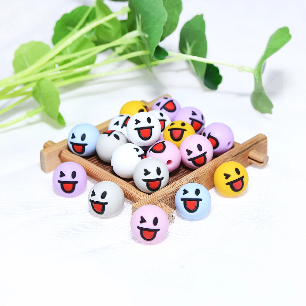 

Happyfriends 5Pcs 15mm Cute Emoji Smileys Face Shape Silicon Bead Food Grade Silicone Beads Baby Teethers