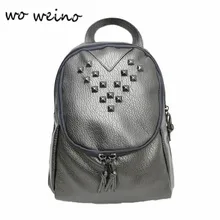 Woweino 2016 Fashionable School Bags Teenage Leisure Travel Leather Rivet Backpack Girl Japan Harajuku Female Rucksack Bag