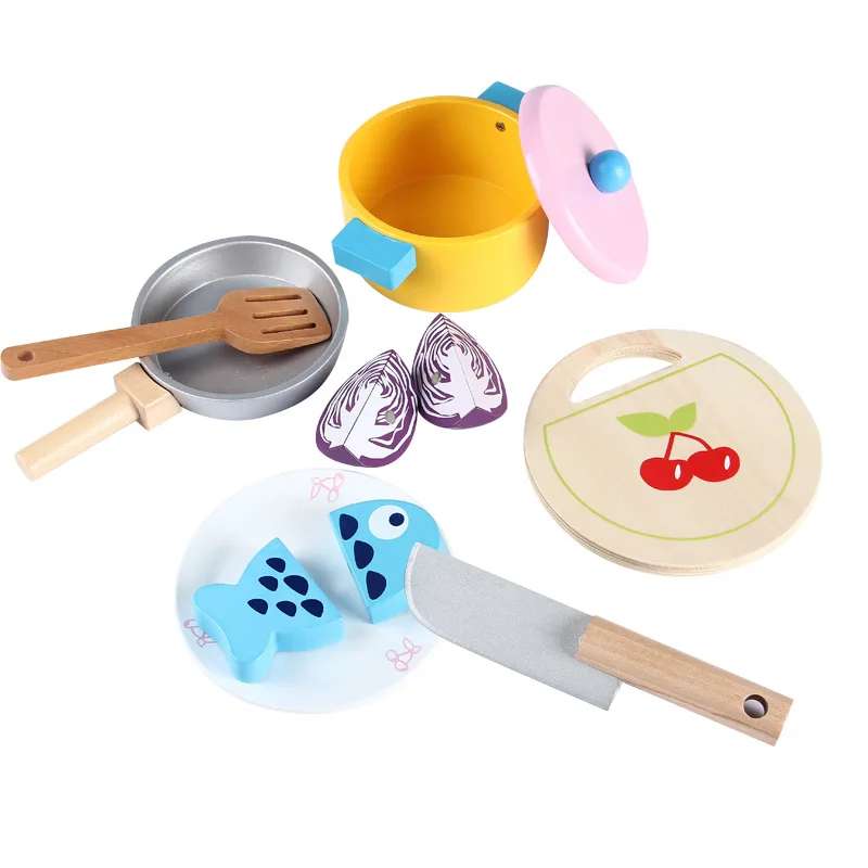 

NEW Baby Simulation Pots Combination Vegetable/Fish Hot Pot Wooden Toys Play Kitchen Cut Food Play Food Suit Birthday Gift
