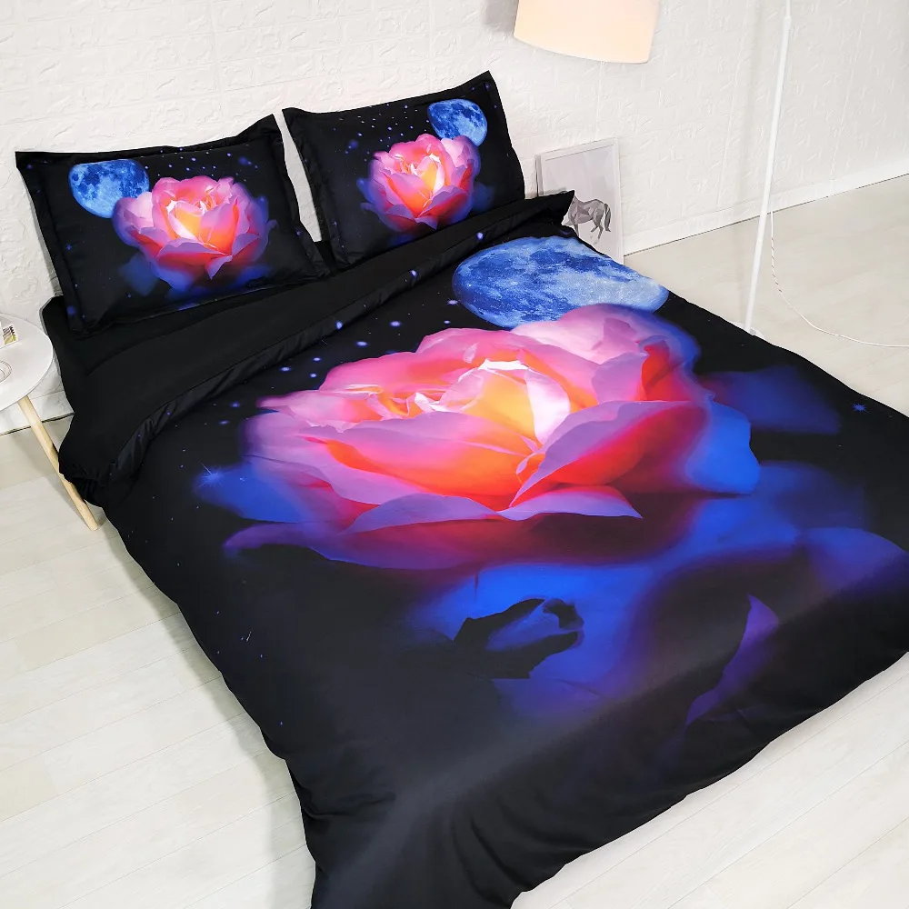 Комплект постельного белья с 3d изображением Луны и розы|3d bed set|3d bedding setsbed set |