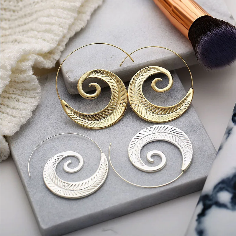 

Women Ethnic Jewelry Swirl Hoop Earring Brincos Geometric Earrings Punk Style Statement Jewelry