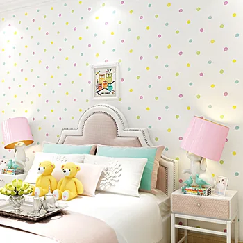 10m Warm and colorful wallpaper for girls bedroom princess room cartoon girl non-woven colorful polka dot children wallpaper cute kids satchel with polka dot and cartoon shape design