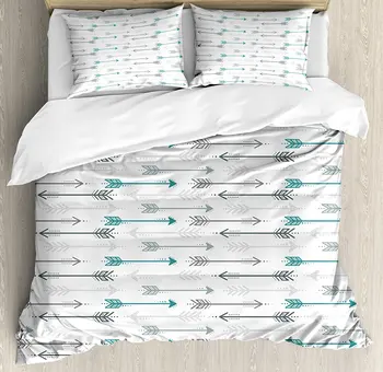 

Teal Decor Duvet Cover Set Retro Arrow Pattern In Horizontal Line Heading To Opposite Directions Artwork 4 Piece Bedding Set