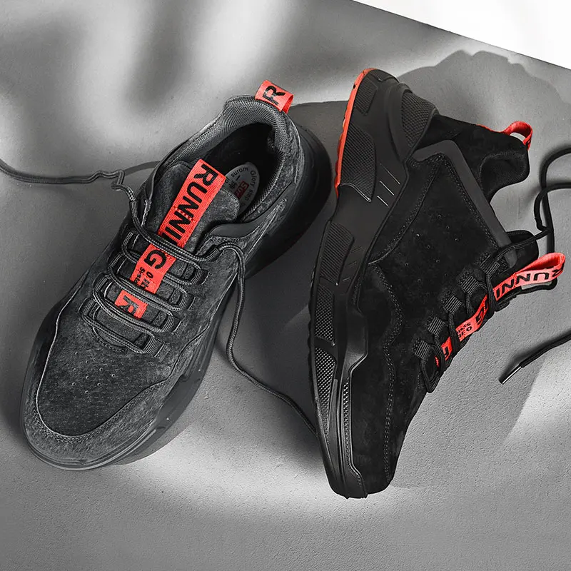 SUROM Running Shoes For Men Leather Sneakers Spring Outdoor Comfortable Athletic Male Trainers | Спорт и развлечения