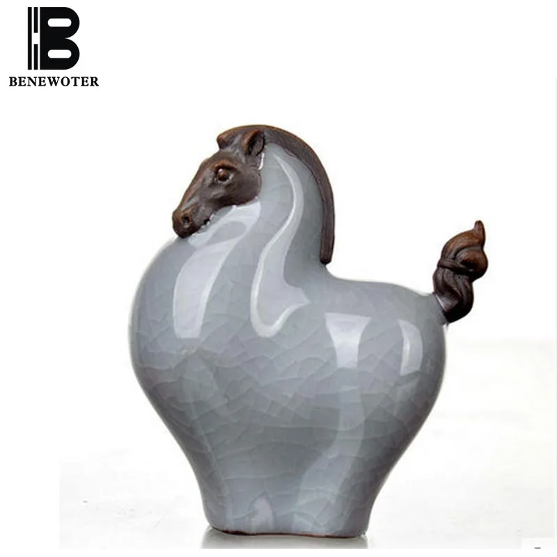 

BENEWOTER Cerative Boutique Decoration Craft Tea Pet Ceramic Porcelain Ice Crackle Kiln Ponies Horse Tea Pet Ornament Figurines