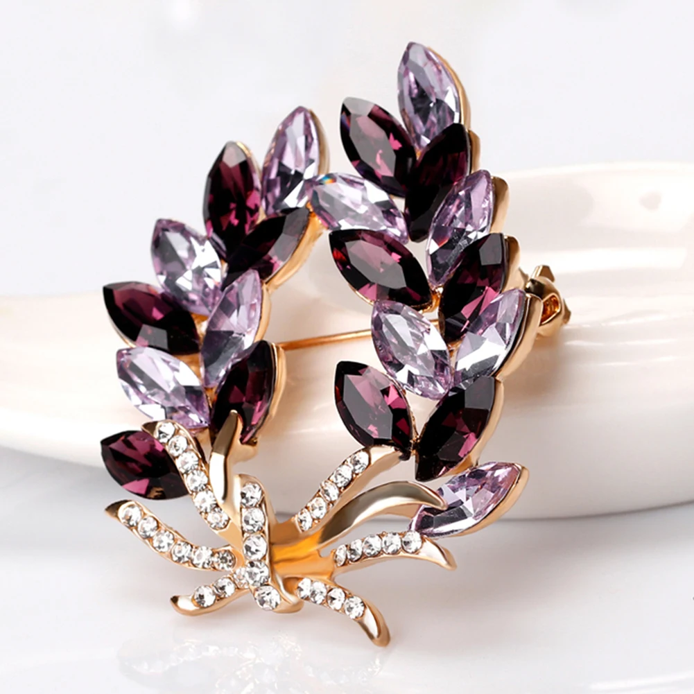 2017 Women's Leaf & Vine Colorful Rhinestone Brooch Pin Breastpin