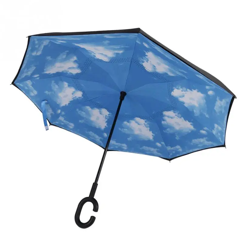 New Modern Upside Down Reverse Umbrella C Handle Double Layer Inside