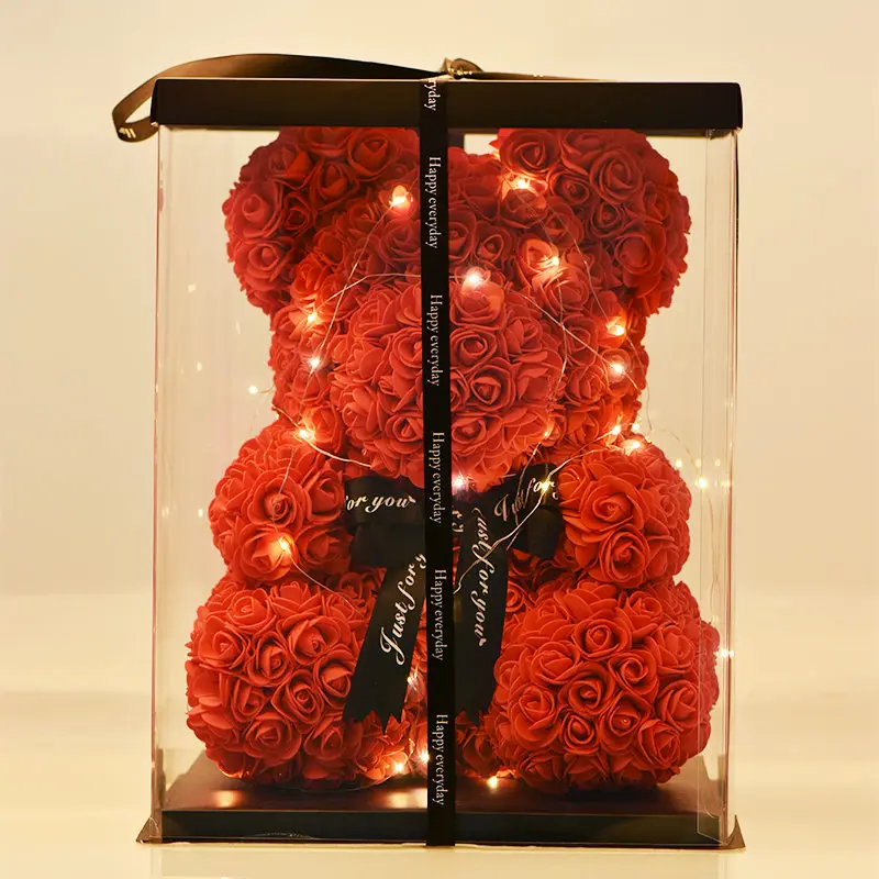 

Dropshiping 40cm Bear of Roses with LED Gift Box Teddy Bear Rose Soap Foam Flower Artificial New Year Gifts for Women Valentines