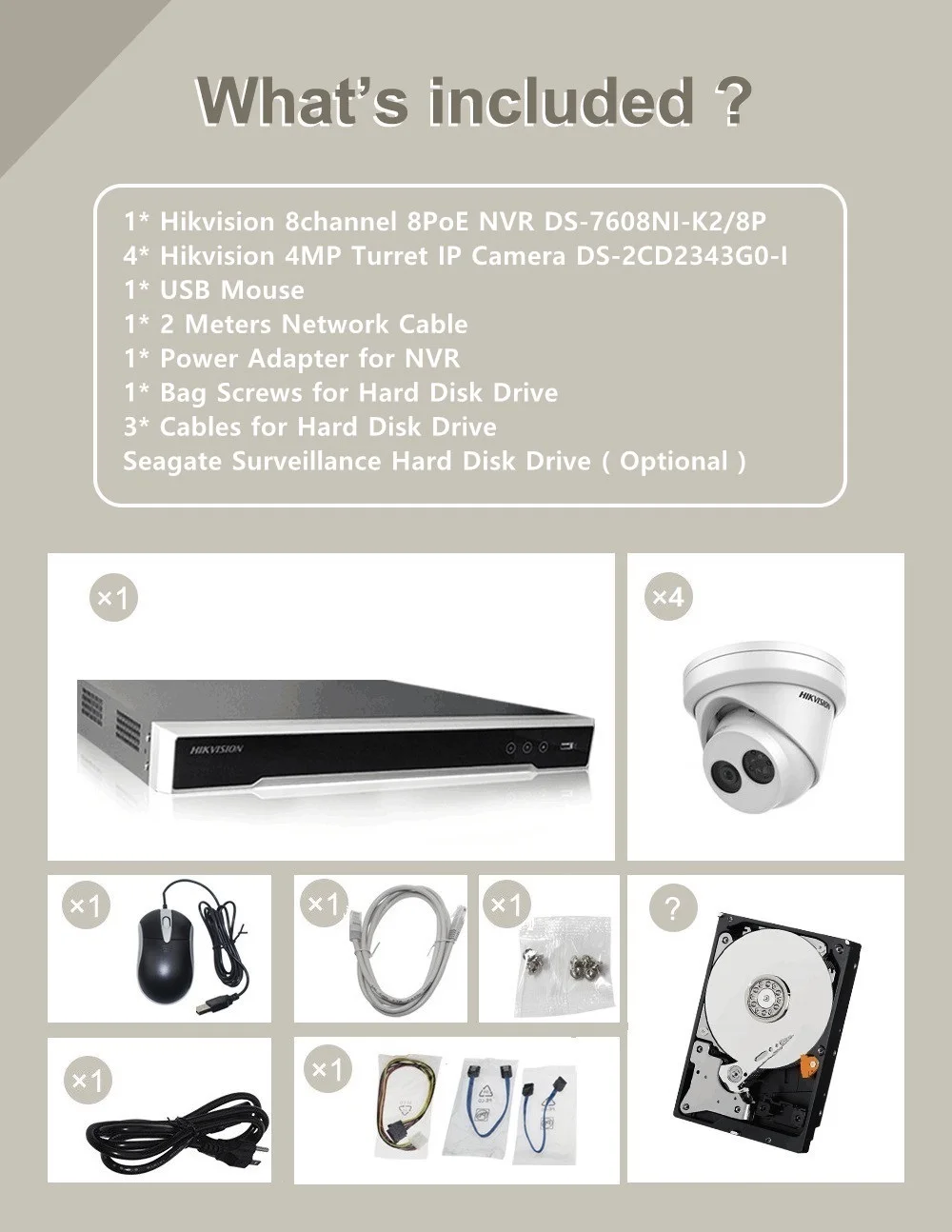 Hikvision IP камера наблюдения набор камеры безопасности CCTV встроенный Plug& Play 4K NVR+ DS-2CD2343G0-I Замена DS-2CD2342WD-I
