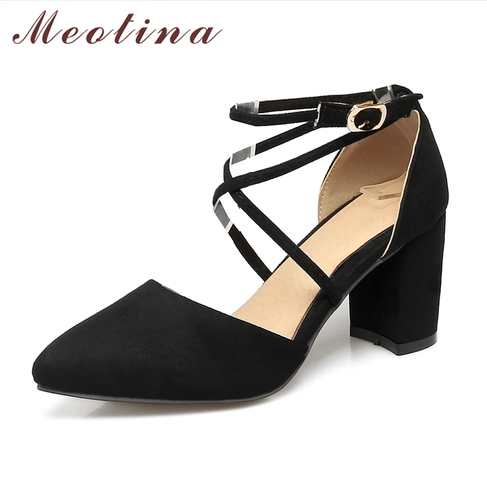 Meotina Women Shoes Pumps Gladiator Shoes Ankle Strap High Heels Cross-tied Thick Heel Pointed Toe Two Piece Footwear Size 34-43 Meotina Women Shoes Pumps Gladiator Shoes Ankle Strap High Heels Cross-tied Thick Heel Pointed Toe Two Piece Footwear Size 34-43