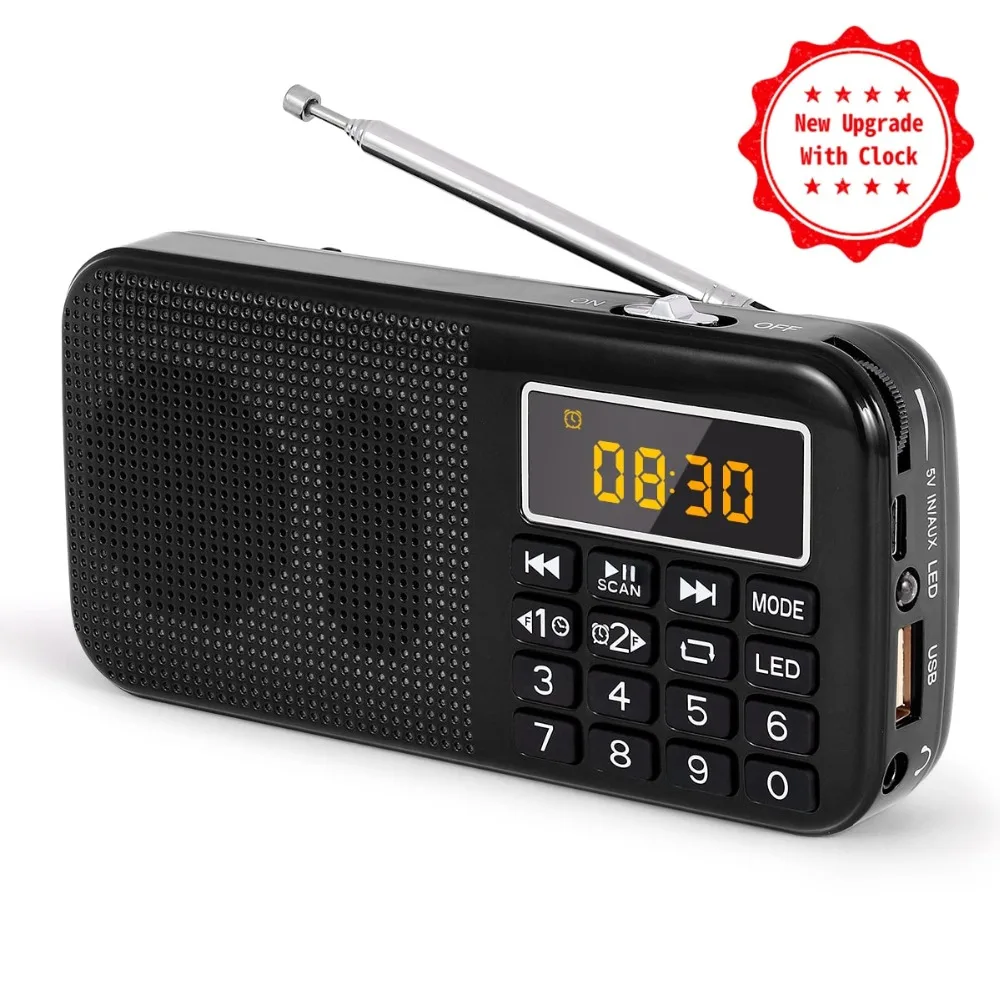 PRUNUS портативный FM Радио цифровые часы радио приемник USB диск TF карта MP3 музыкальный плеер аварийный светодиодный светильник перезаряжаемый аккумулятор