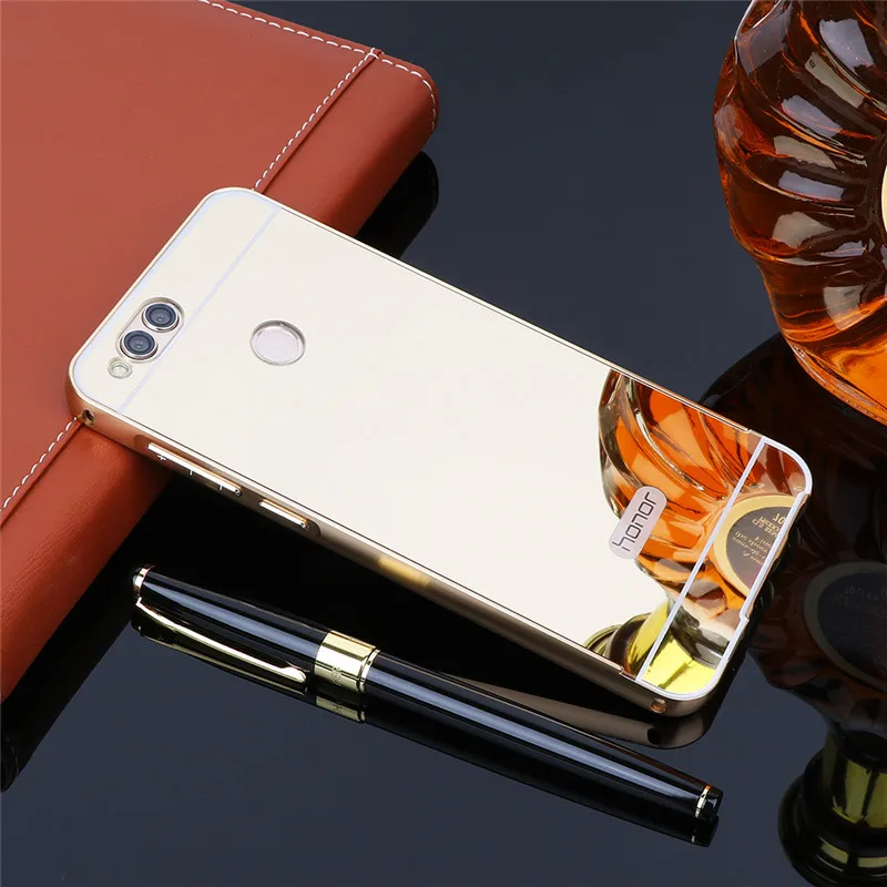 

Mirror PC Back Cover Cases For Huawei Honor 7X Anti-knock Protection Case Plating Aluminum Metal Frame