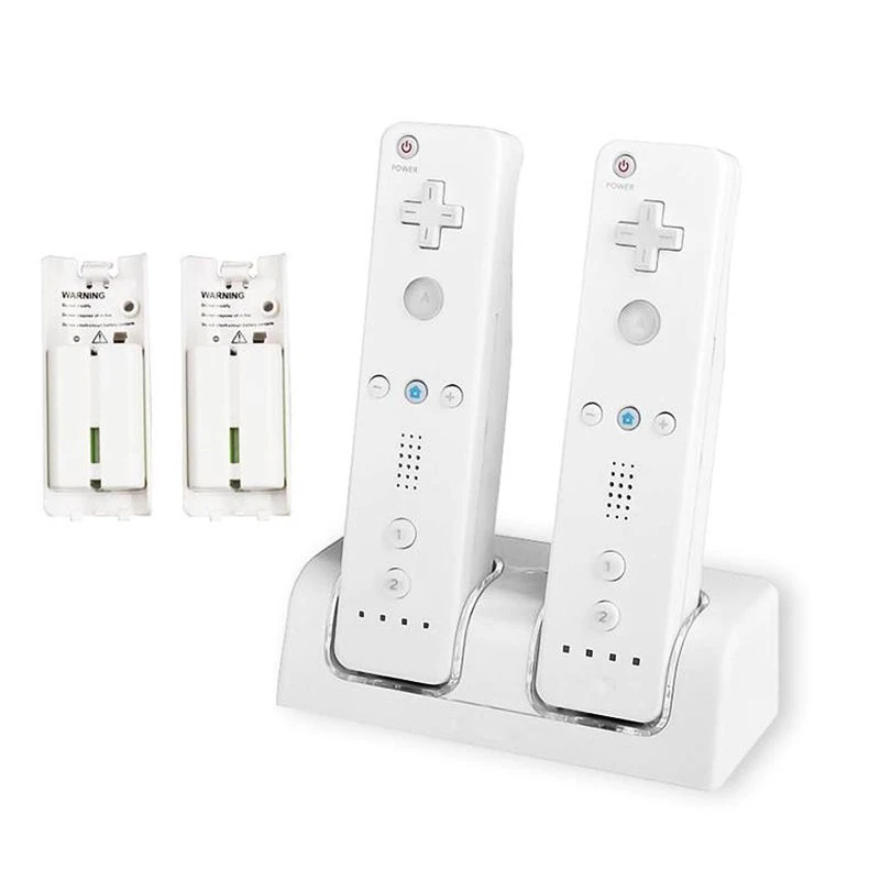 For Nintendo Wii Remote Controller Gamepad Dual Slots Dock Charger+2 pcs 2800mAh Battery Packs