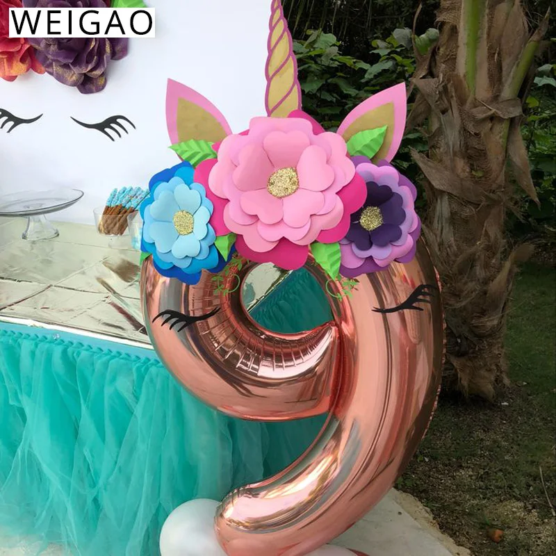 

32inch Rose Gold Theme Number Balloons Kit 0-9 Digit Foil Balloon Balon Globos for Kids Unicorn Birthday Party Backdrop Supplies