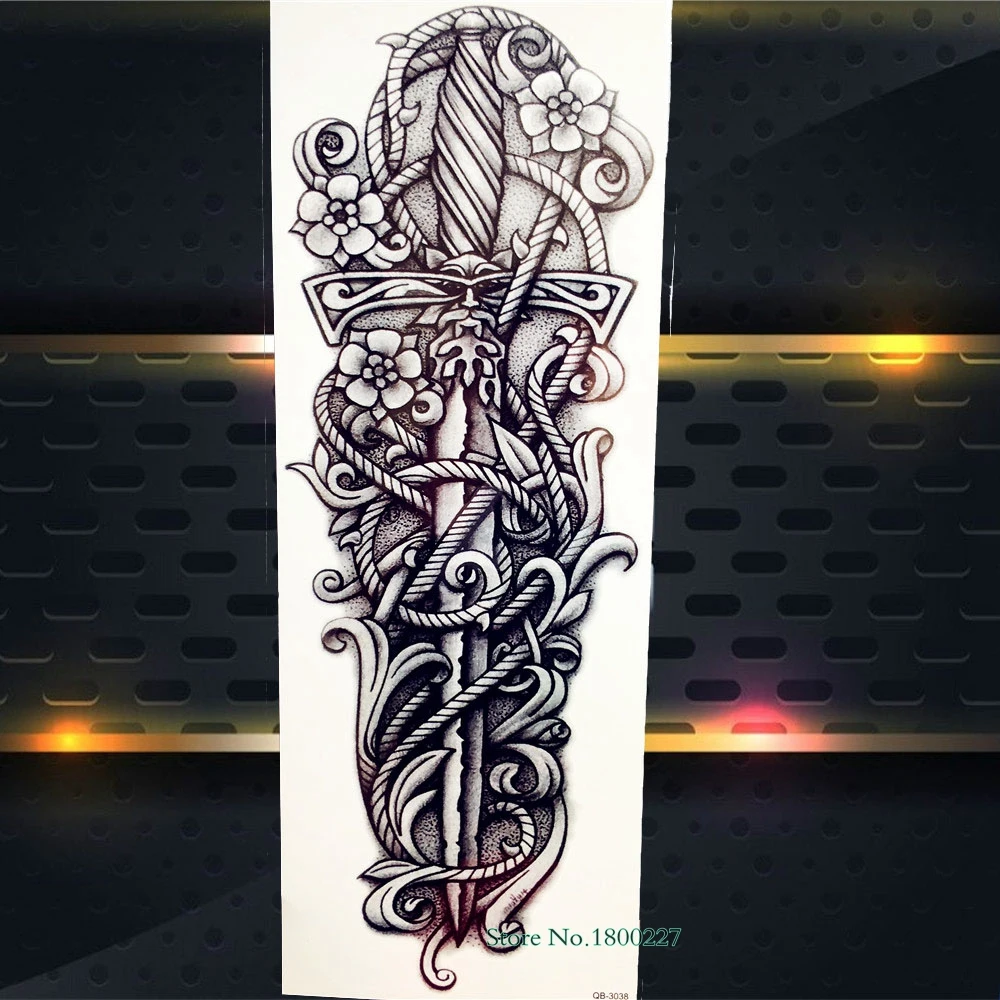Полная рука боди-арт временная татуировка наклейка Племенной воин череп-Тотем для мужчин женщин поддельная машина рыба водостойкая Татуировка наклейка s - Цвет: PQB038