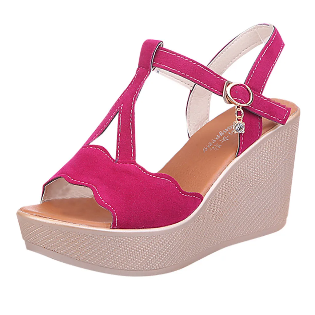 

JAYCOSIN Wedges Shoes For Women Retro Open Toe Ankle Platform Beach Sandals Plus Size Weave High Heels Buckle-Strap Roman Shoes