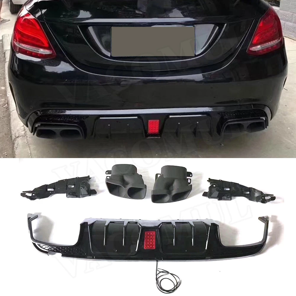 C Class B Style Rear Bumper Lip Diffuser Led Light with Exhaust Tips