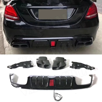 

C Class Rear Lip Diffuser Led Light with Exhaust Tips for Benz W205 C200 C300 C63 AMG 4 Door 2015-2019 ABS B Style Bumper Guard